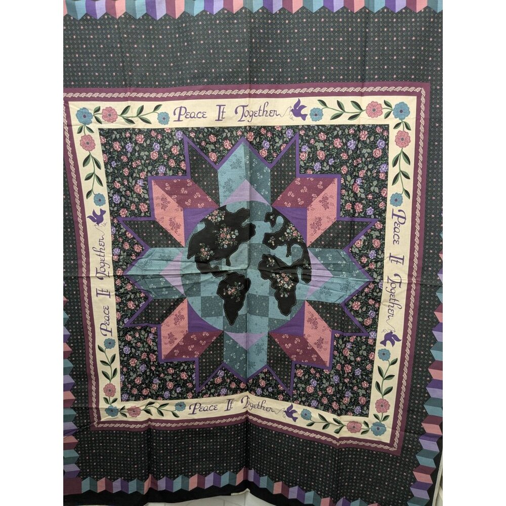 "PEACE IT TOGETHER" PATCHWORK QUILT TOP FABRIC PANEL 1 yd x 44" Peace on Earth